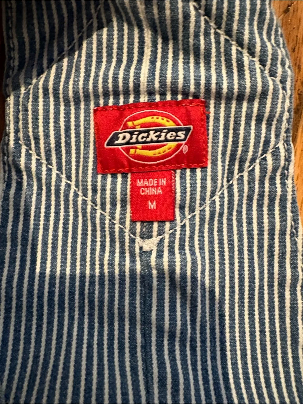 Dickies Girls Hickory Stripe Denim Overall Shorts, Size Medium